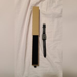 Sleek Black Leather Strap Watch